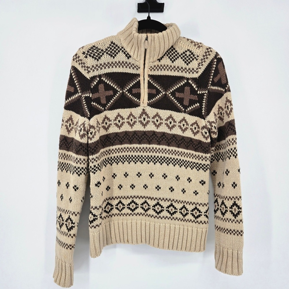 Lauren Ralph Lauren Fair Isle Quarter Zip Sweater Gorpcore Whimsigoth VTG Y2K M